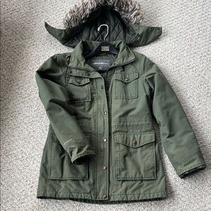 Eddie Bauer Olive Coat with Faux Fur Trim